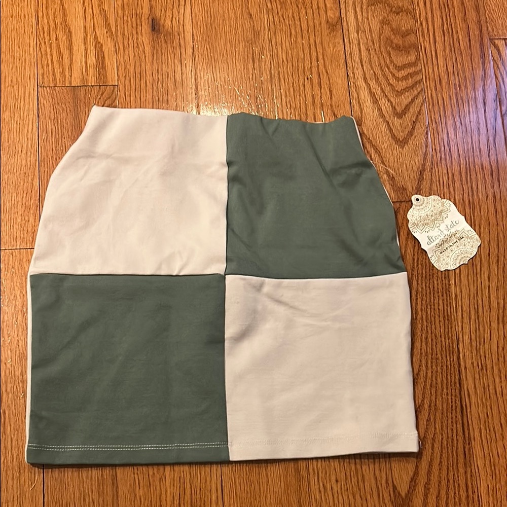 Altar'd State Green and Cream Mini Pencil Skirt